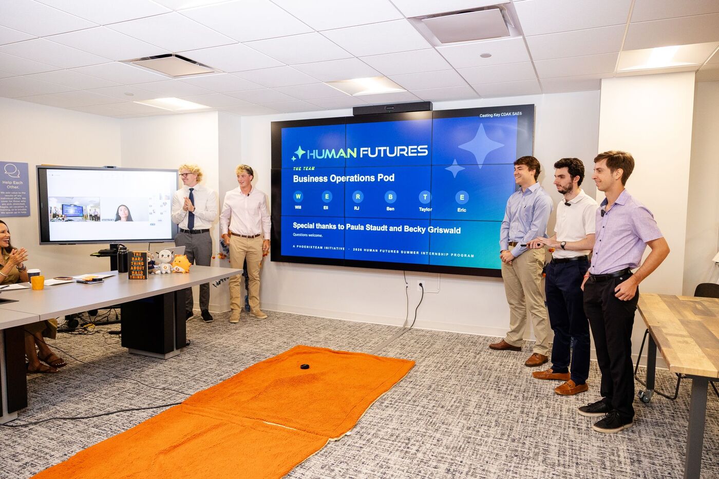 The Business Operations pod stands beside their Human Futures title slide